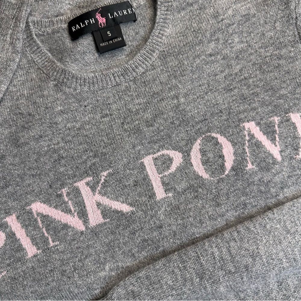 Ralph Lauren Pink Pony Gray Cashmere Crewneck Long-sleeved Sweater - Picture 4 of 17